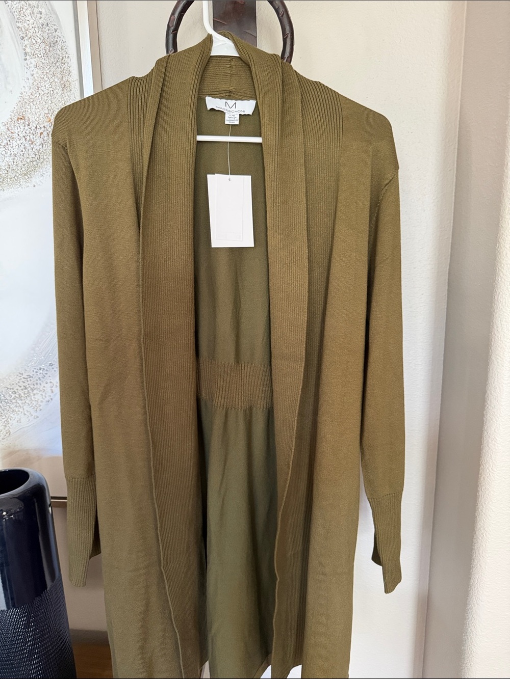 Magaschoni Olive Green Long Open-Front Cardigan